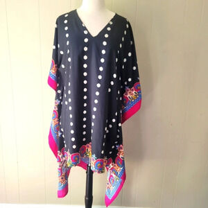 FY SIGNATURE PINK AND BLACK PAISLEY CAFTAN TUNIC TOP OS